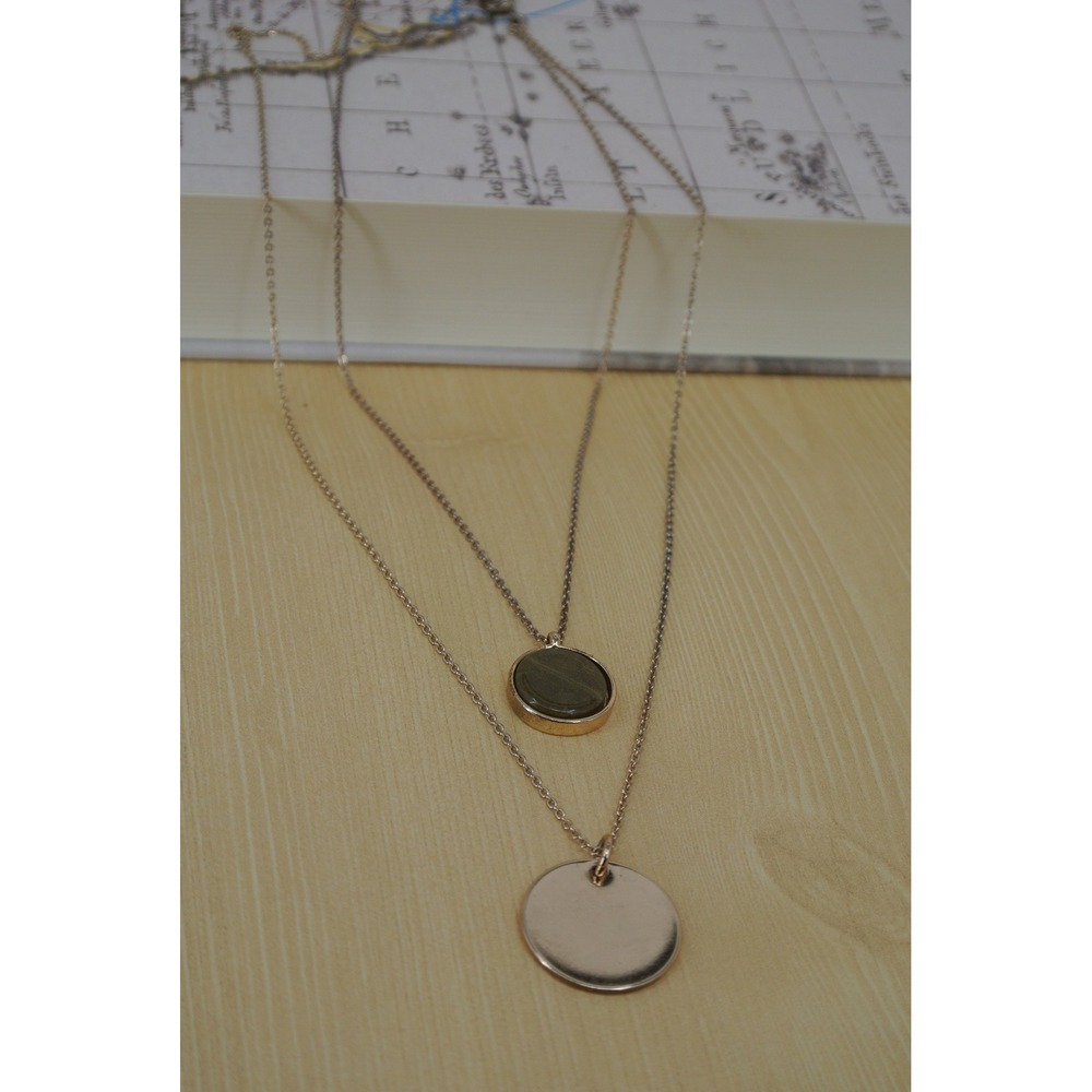 Unbranded Rose Gold Tone Layered Disc and Stone Pendant Necklace OS